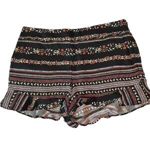 Loft Striped Black Ditsy Floral Ruffled‎ Hem w/Pockets Viscose Shorts Size 2